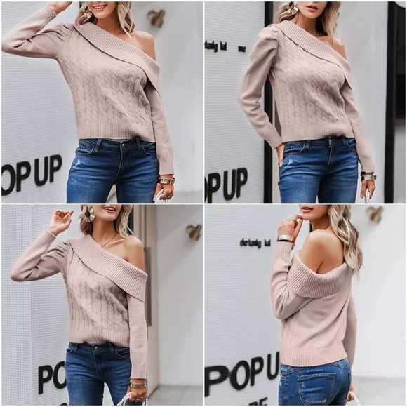CUTE FEMININE Cold Shoulder Sweater Blush Pink - Picture 2 of 9